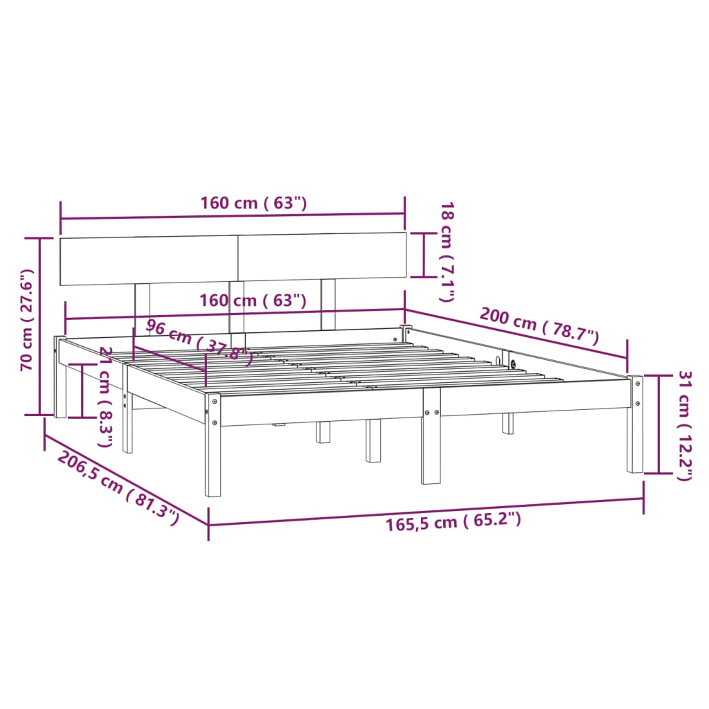 Sengeramme svart heltre furu 160x200 cm