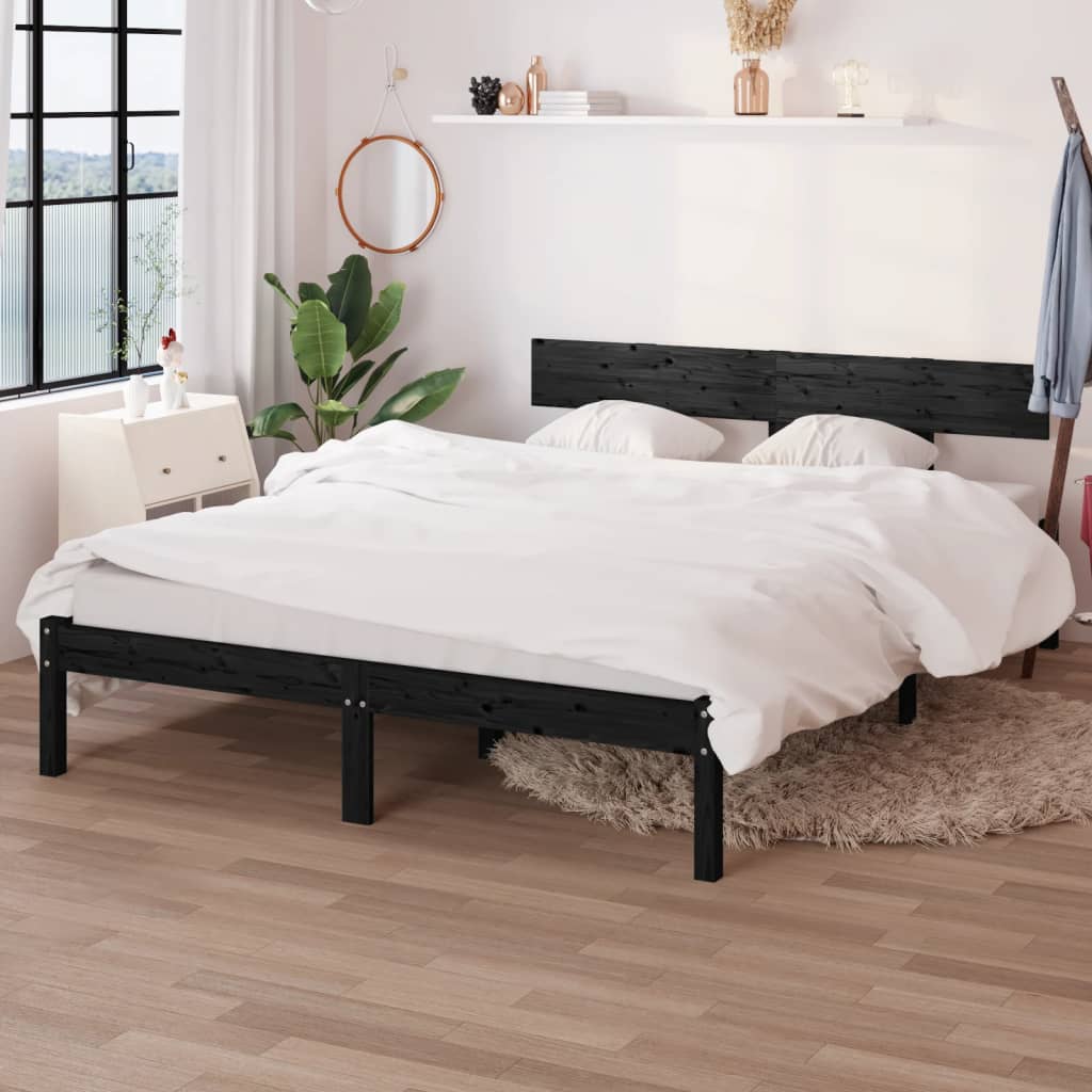 Sengeramme svart heltre furu 160x200 cm