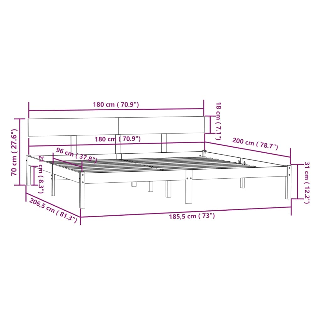 Sengeramme heltre furu 180x200 cm Super King