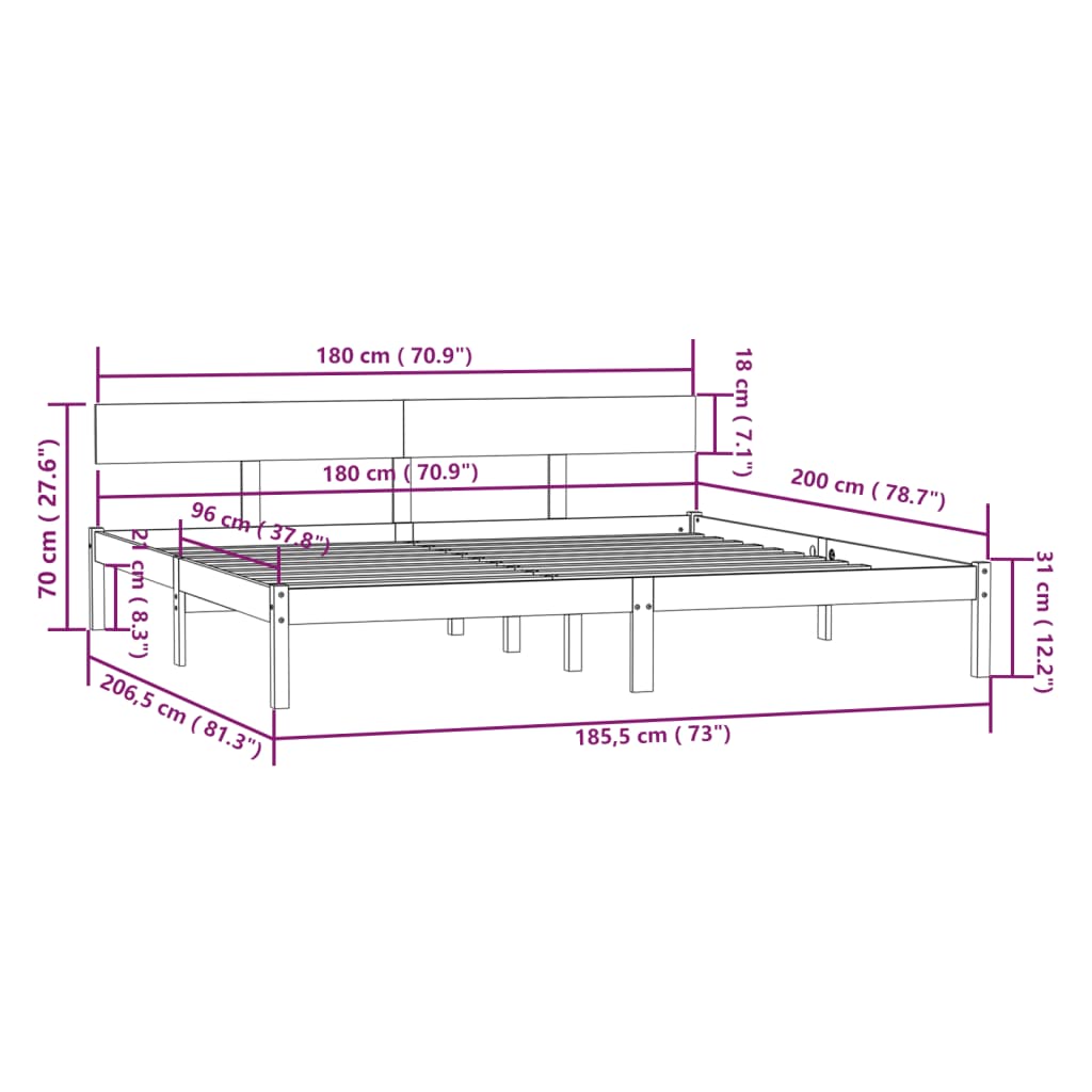 Sengeramme svart heltre furu 180x200 cm Super King