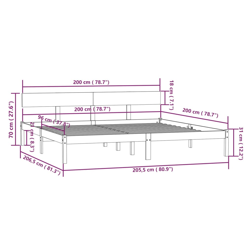 Sengeramme heltre furu 200x200 cm