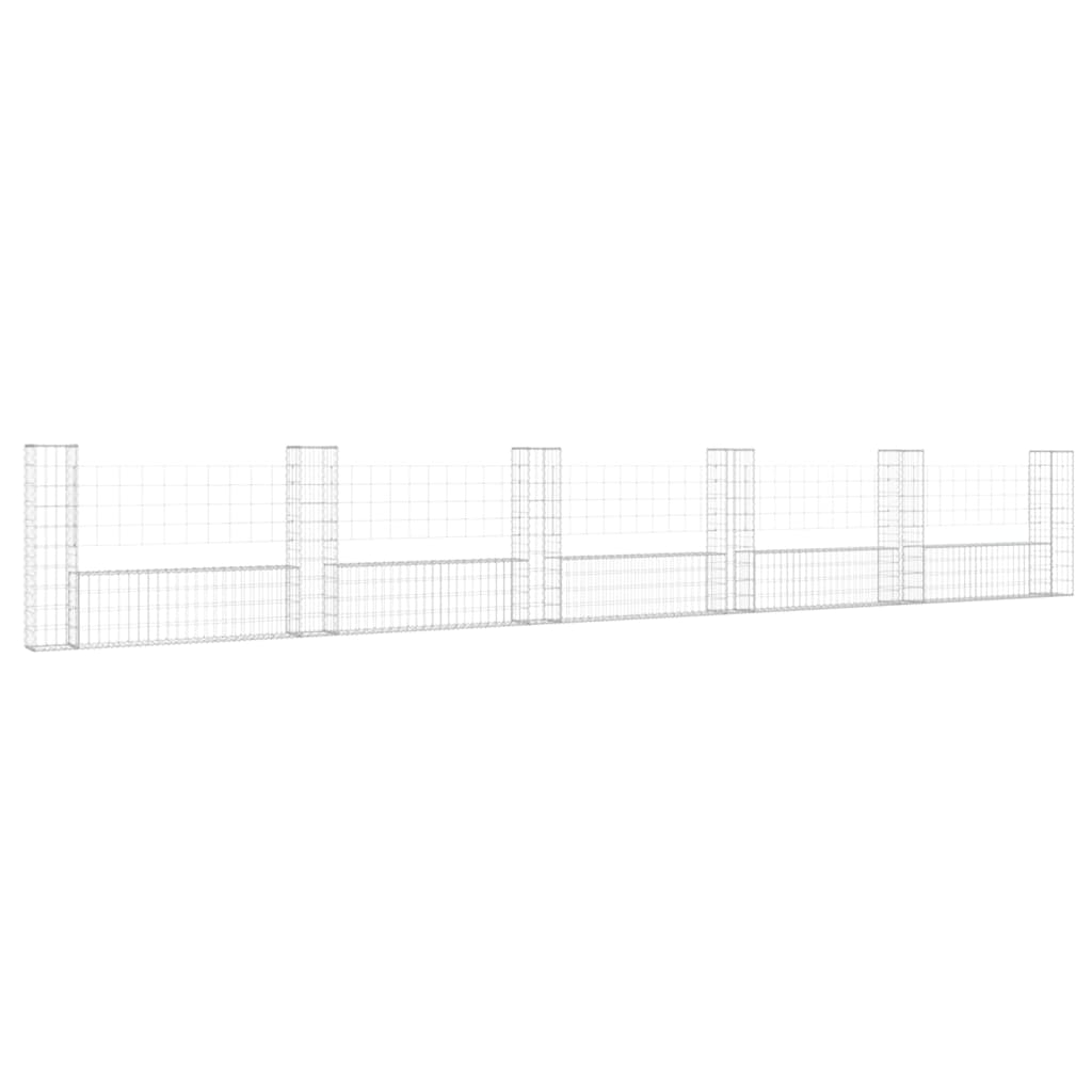 Gabionkurv u-formet med 6 stolper jern 620x20x100 cm