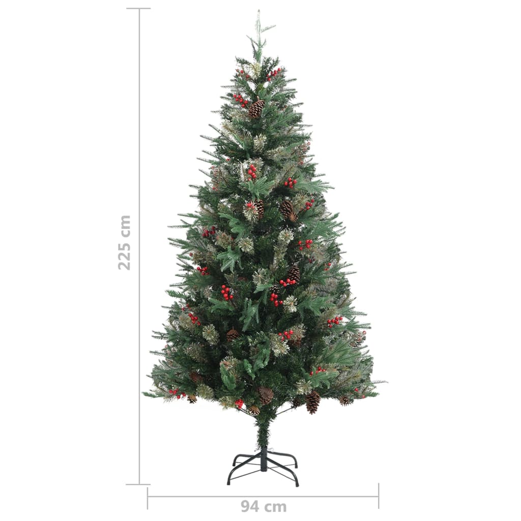 Juletre med kongler grønn 225 cm PVC og PE