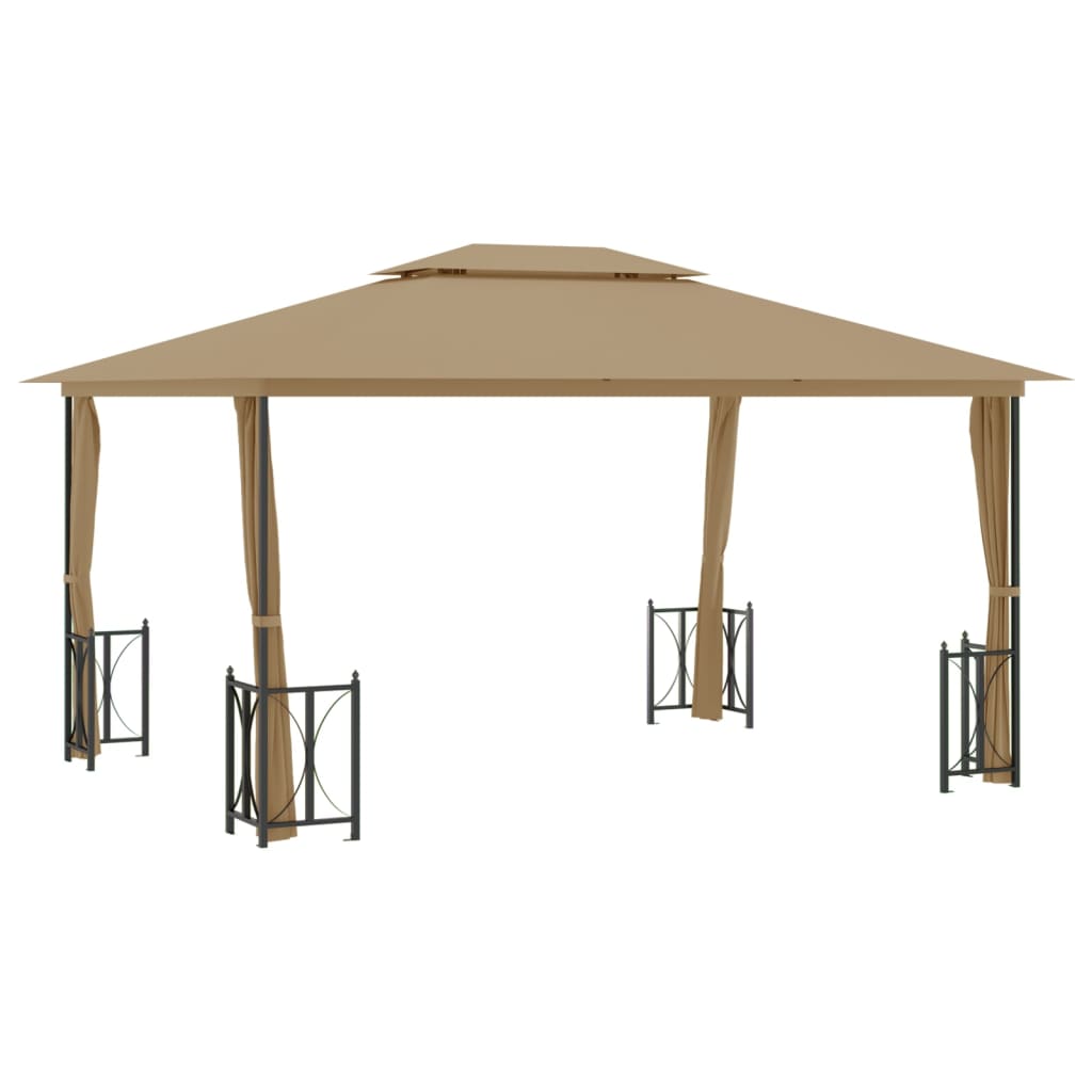 Paviljong med sidevegger og dobbelt tak 3x4 m gråbrun