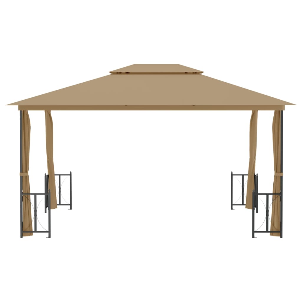Paviljong med sidevegger og dobbelt tak 3x4 m gråbrun