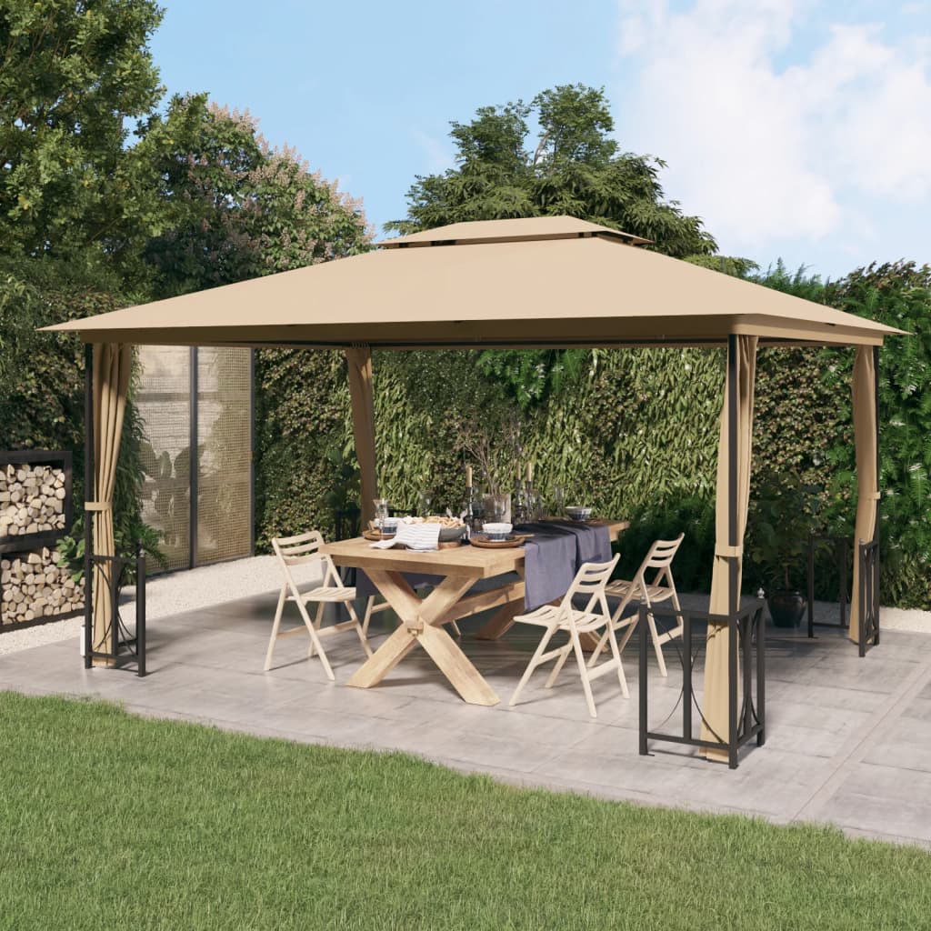 Paviljong med sidevegger og dobbelt tak 3x4 m gråbrun