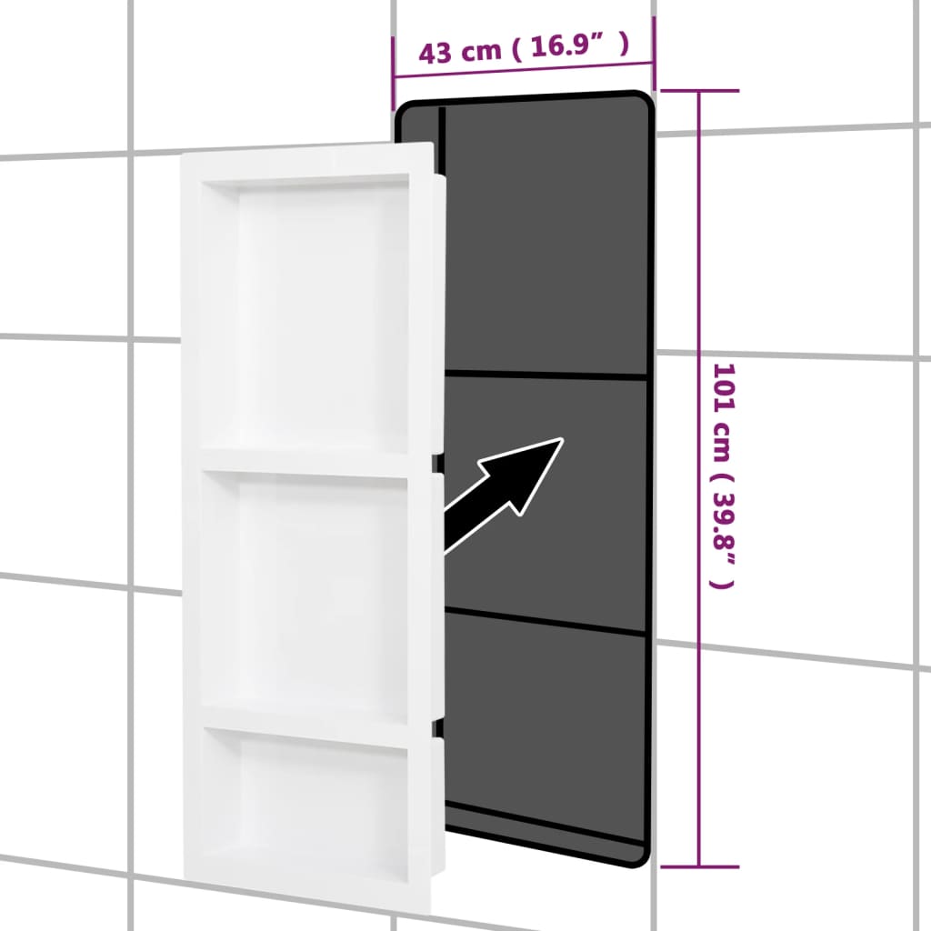 Veggnisjer til dusj med 3 rom matt hvit 41x99x9 cm