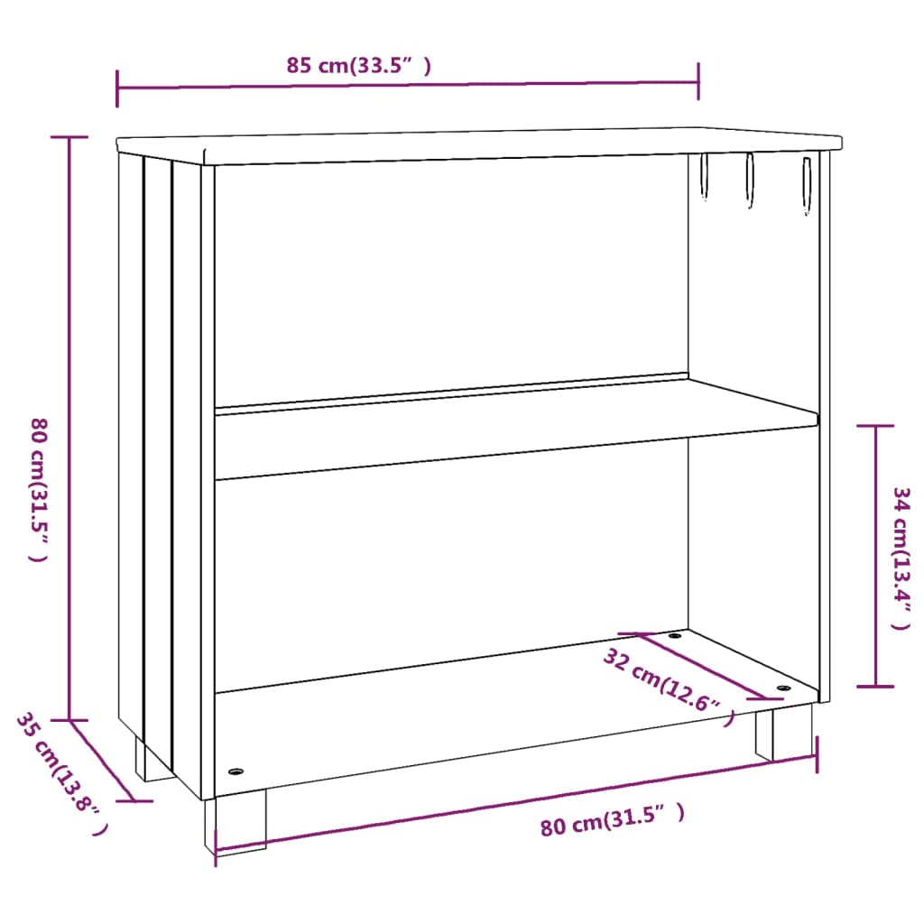 Skjenk HAMAR hvit 85x35x80 cm heltre furu