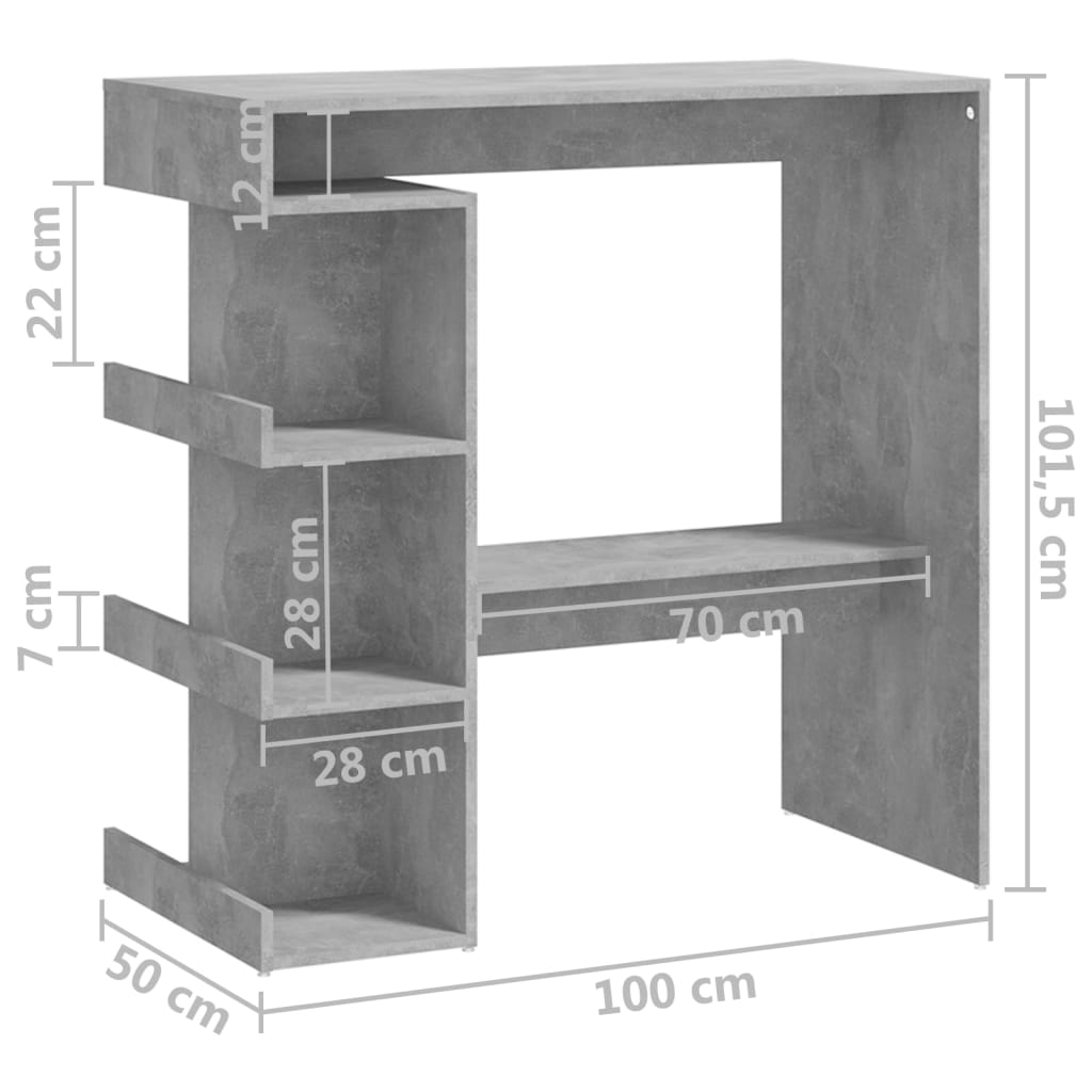 Barbord med oppbevaring betonggrå 100x50x101,5cm konstruert tre