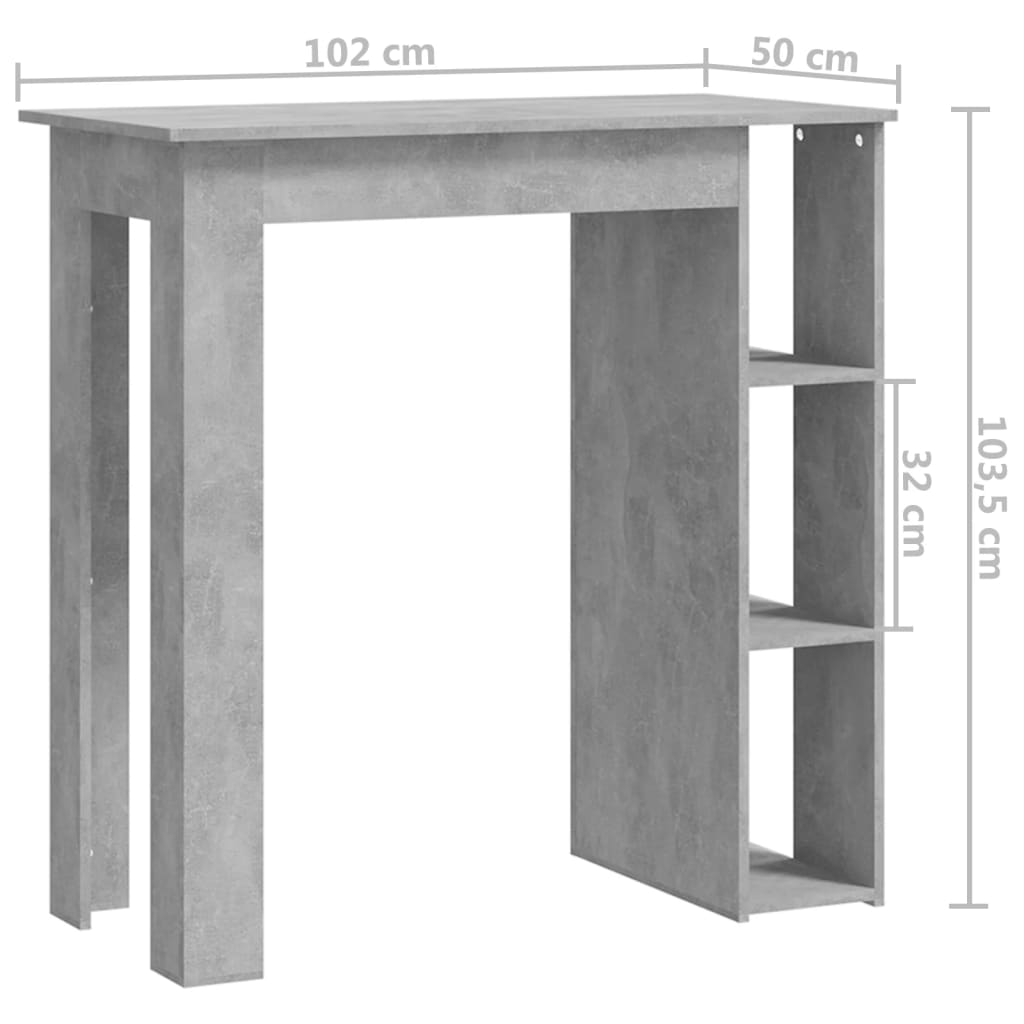 Barbord med hylle betonggrå 102x50x103,5 cm konstruert tre