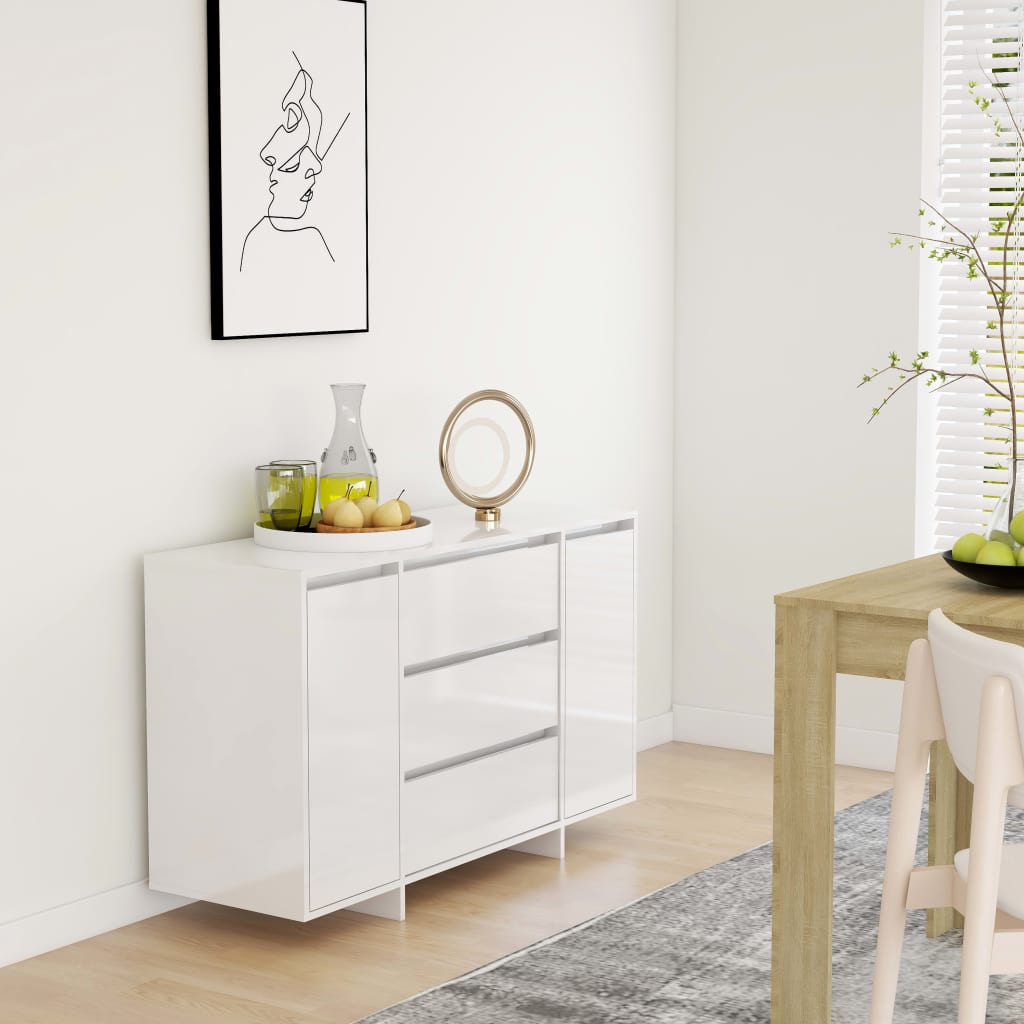 Skjenk med 3 skuffer høyglans hvit 120x41x75 cm konstruert tre