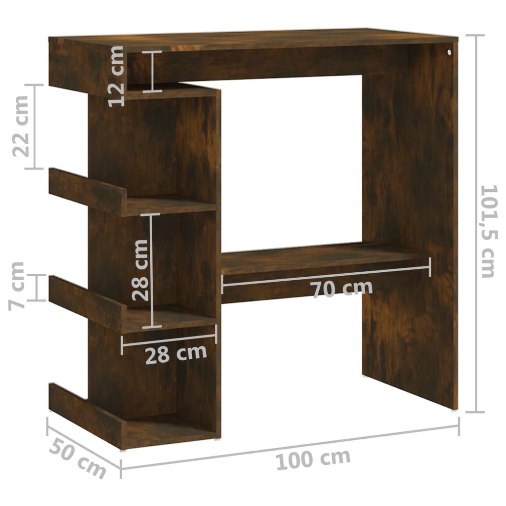 Barbord med oppbevaring røkt eik 100x50x101,5 cm konstruert tre