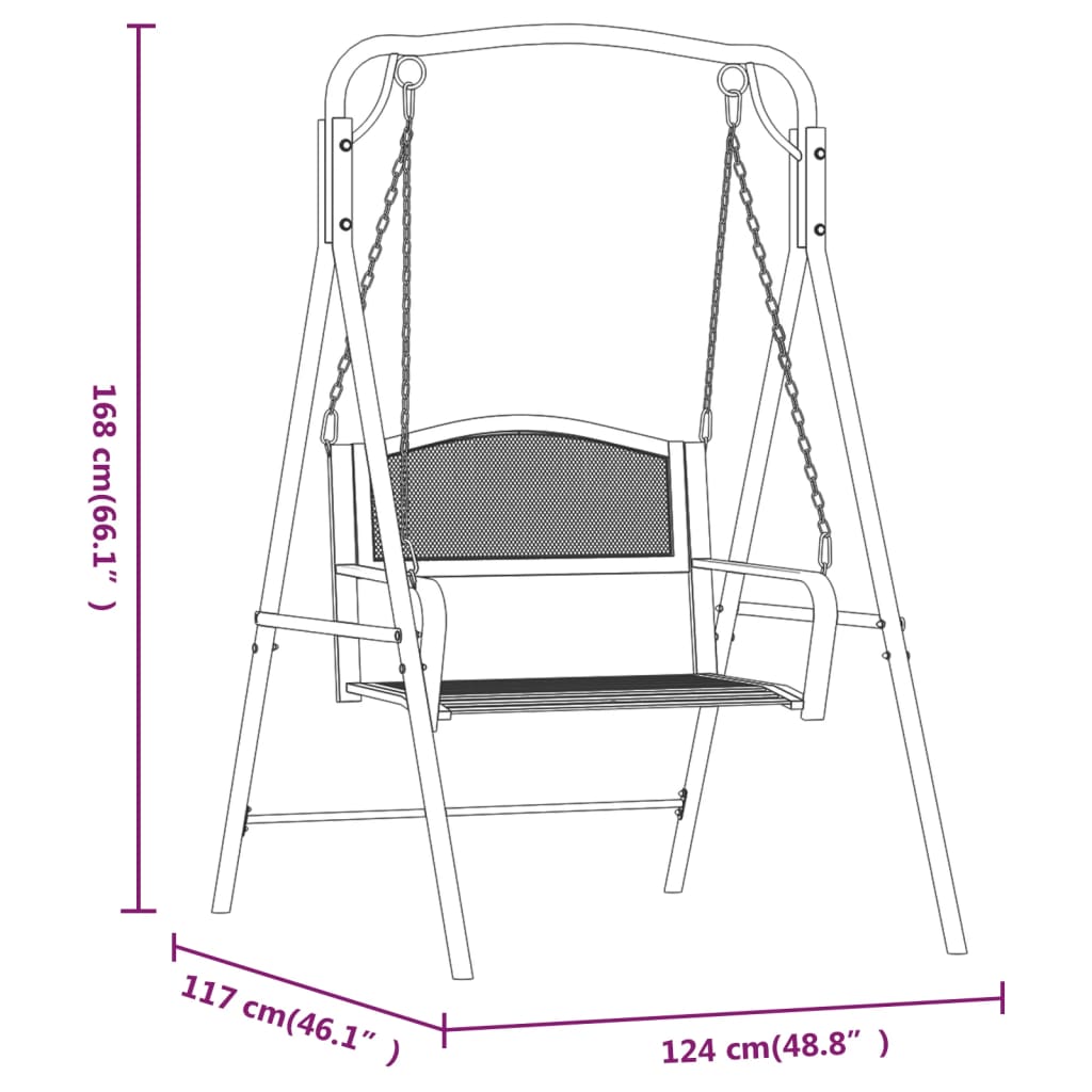 Hengebenk 124 cm svart stål