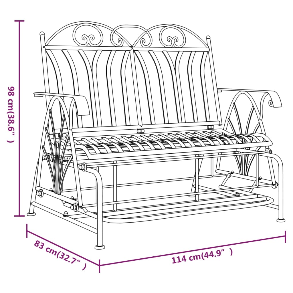 Gyngebenk 2 seter 114 cm svart stål