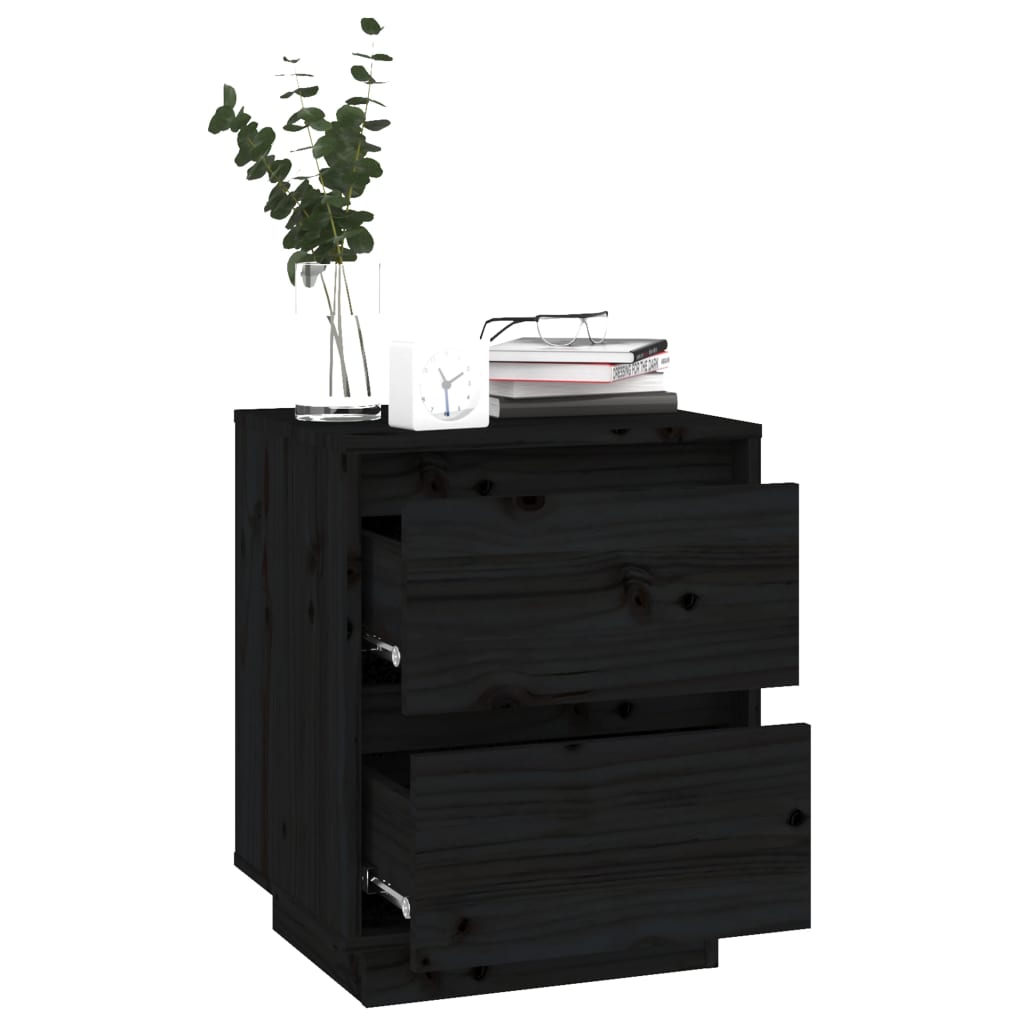 Nattbord 2 stk svart 40x35x50 heltre furu