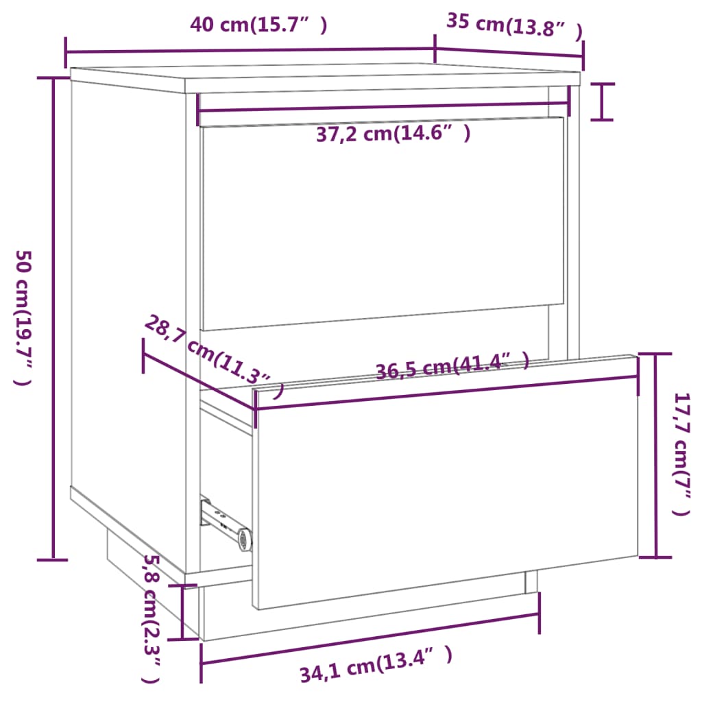 Nattbord 2 stk svart 40x35x50 heltre furu