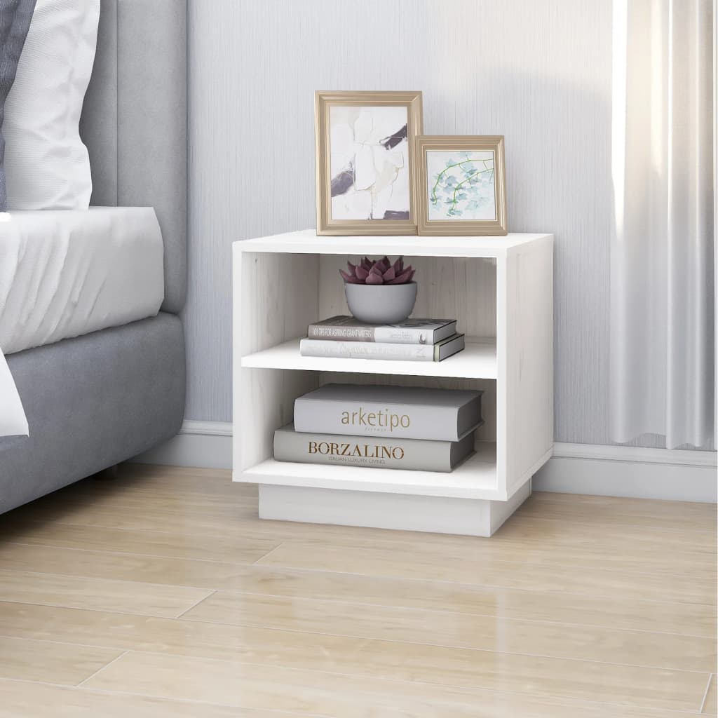 Nattbord 40x34x40 cm heltre furu hvit
