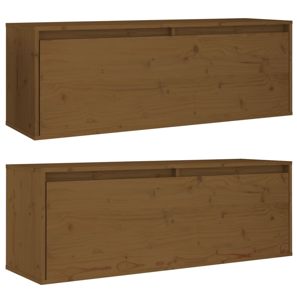 Veggskap 2 stk honningbrun 100x30x35 cm heltre furu