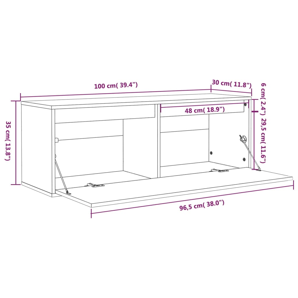 Veggskap svart 100x30x35 cm heltre furu