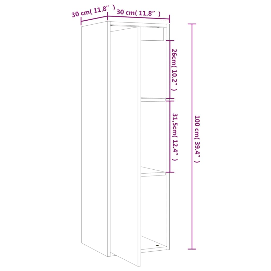 Veggskap 2 stk hvit 30x30x100 cm heltre furu