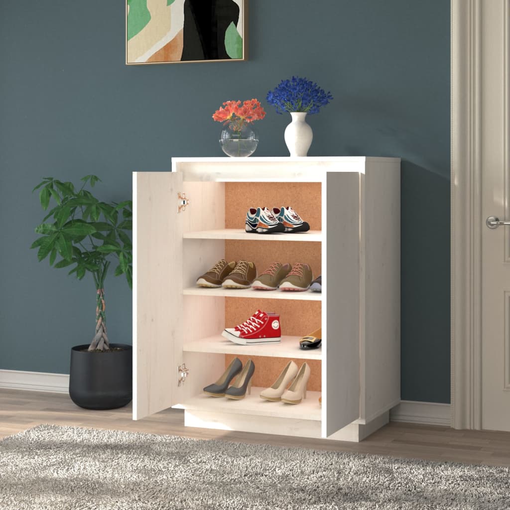 Skoskap hvit 60x35x80 cm heltre furu