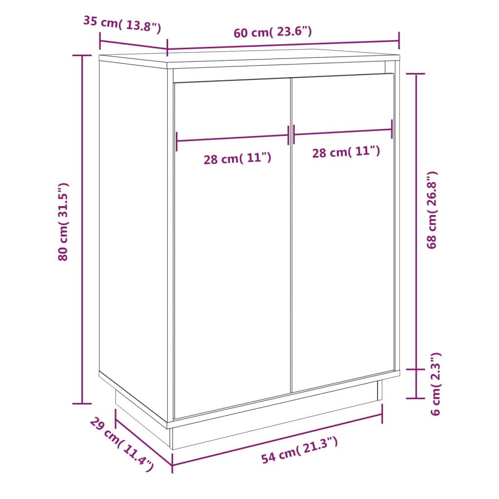 Skoskap hvit 60x35x80 cm heltre furu