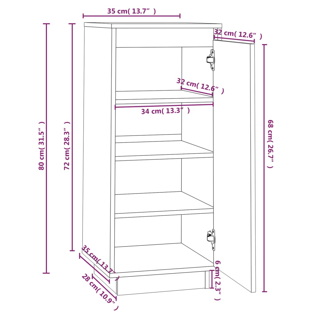 Skoskap 35x35x80 cm heltre furu