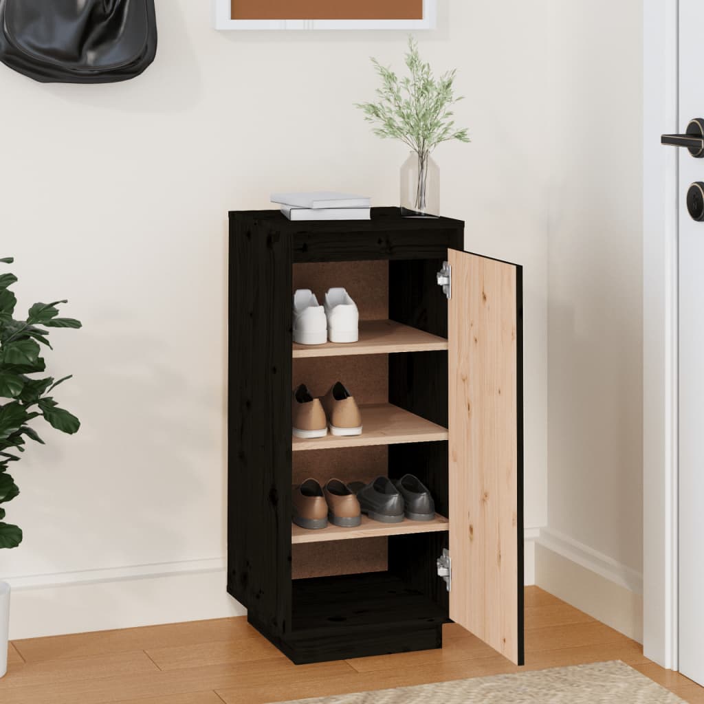 Skoskap svart 35x35x80 cm heltre furu