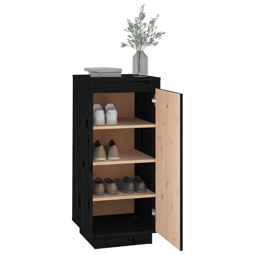 Skoskap svart 35x35x80 cm heltre furu