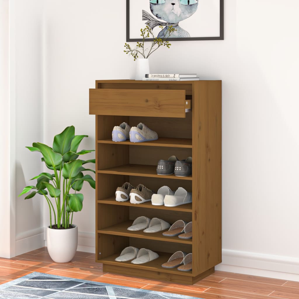 Skoskap honningbrun 60x34x105 cm heltre furu