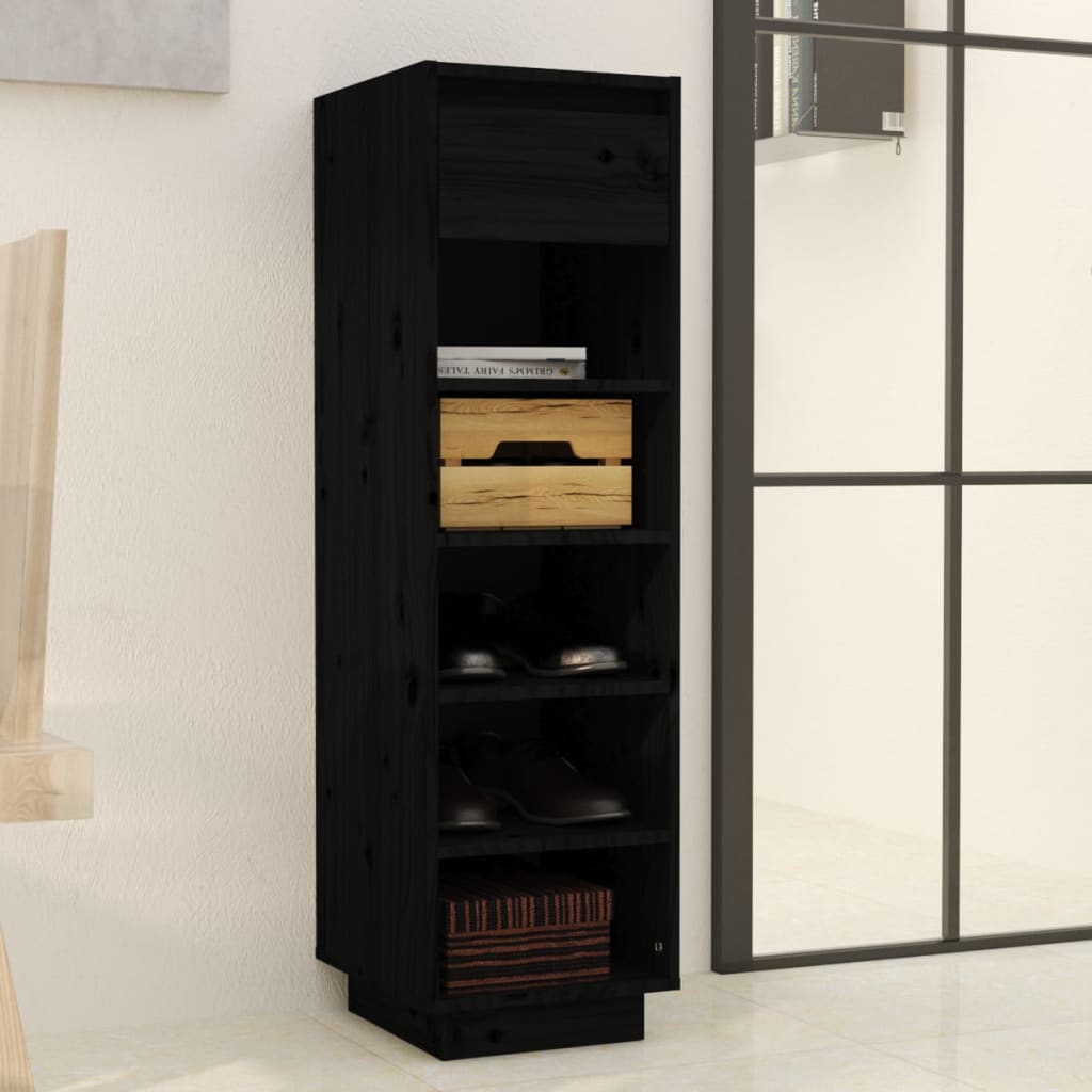 Skoskap svart 34x30x105 cm heltre furu