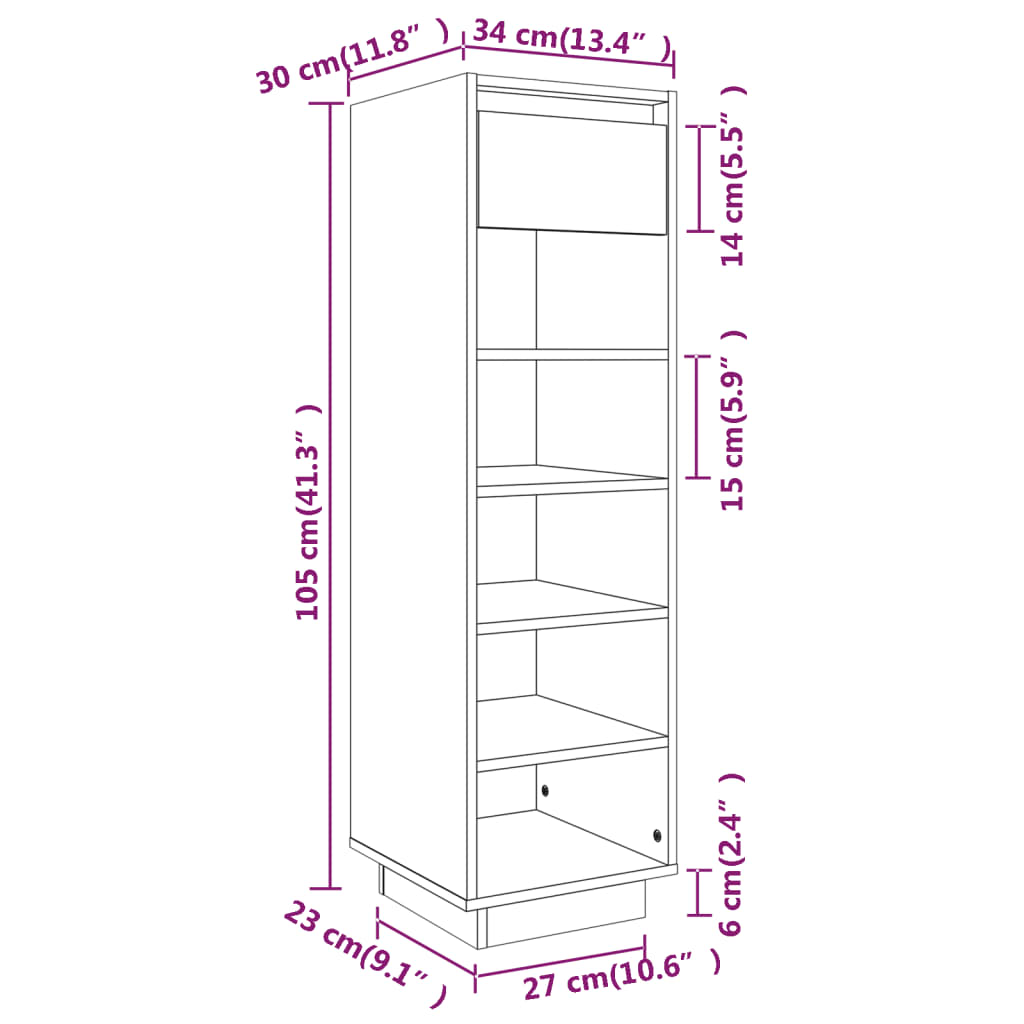 Skoskap svart 34x30x105 cm heltre furu
