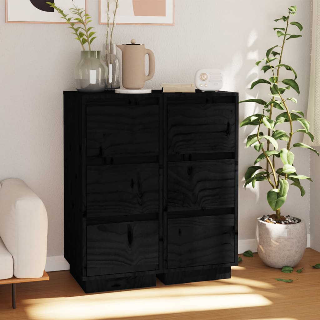 Skjenker 2 stk svart 32x34x75 cm heltre furu
