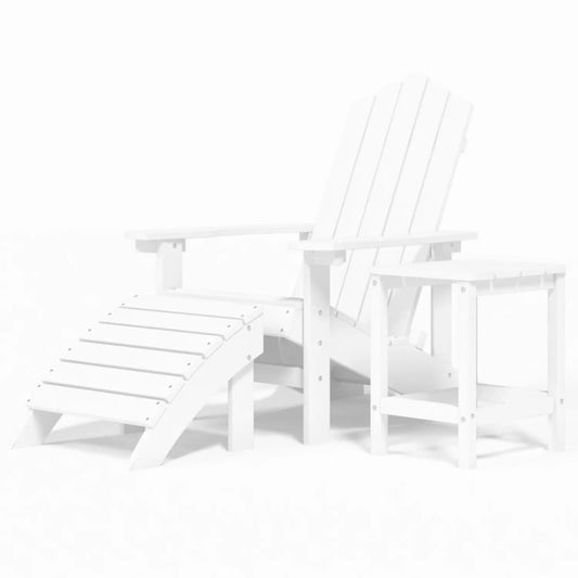 Adirondack hagestol med fotstøtte og bord HDPE hvit