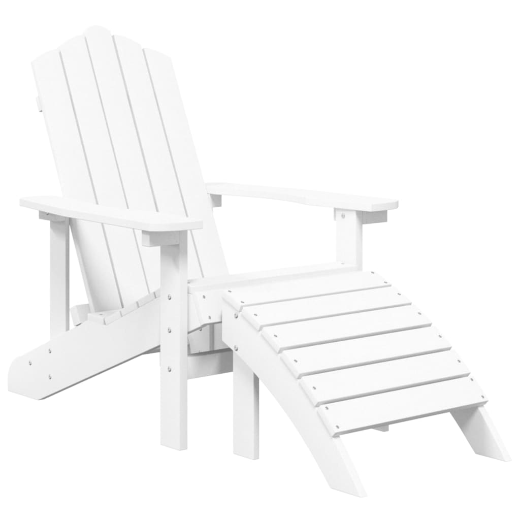 Adirondack hagestol med fotstøtte og bord HDPE hvit