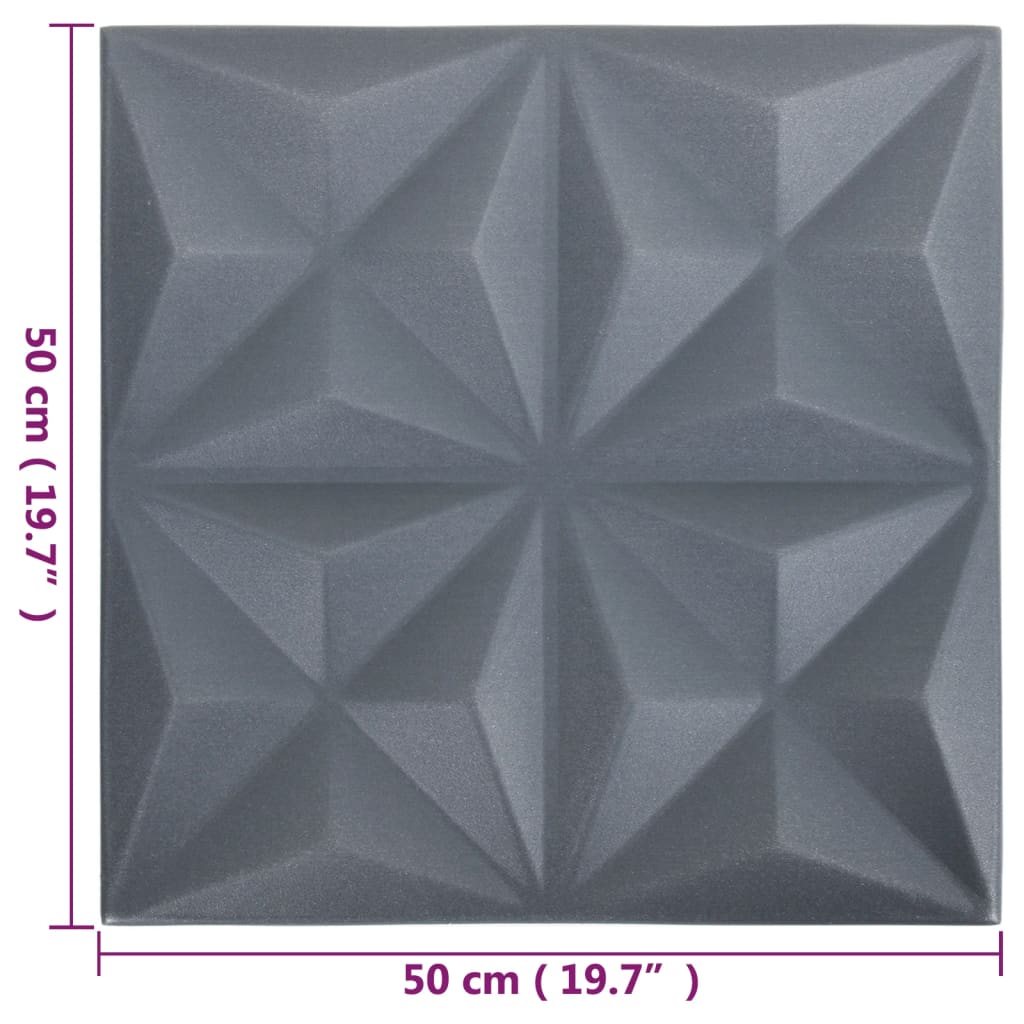 3D-veggpaneler 48 stk 50x50 cm origami grå 12 m²