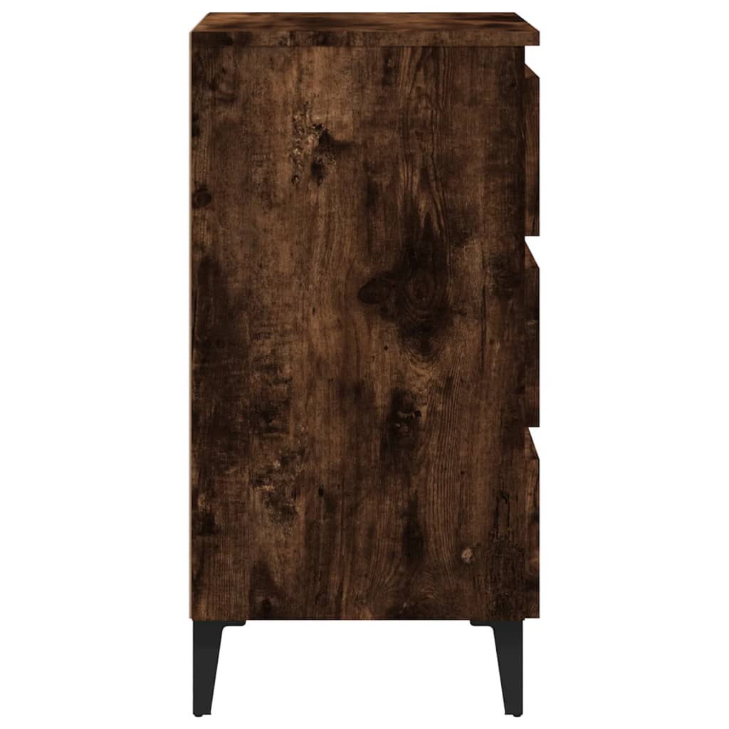 Nattbord med metallben røkt eik 40x35x69 cm