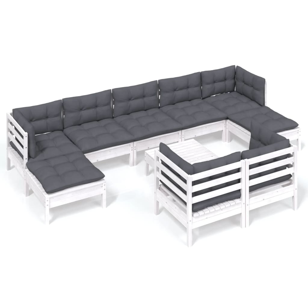 Hagesofagruppe med puter 10 deler hvit heltre furu