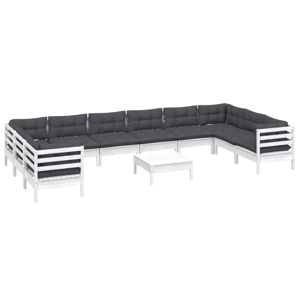 Hagesofagruppe med puter 11 deler hvit heltre furu