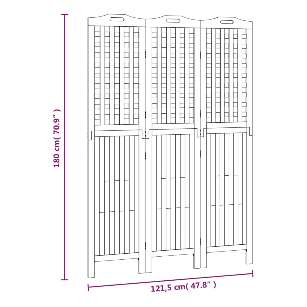 Romdeler 3 paneler 121,5x2x180 cm heltre akasie