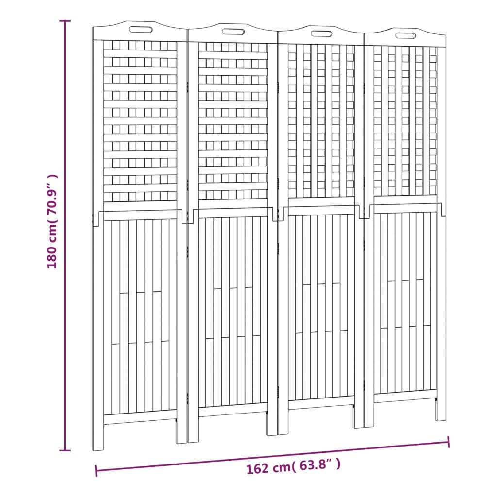 Romdeler 4 paneler 162x2x180 cm heltre akasie