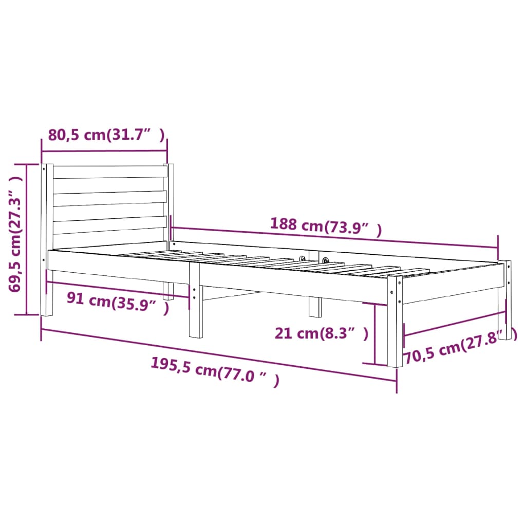 Sengeramme heltre furu 75x190 cm Small Single