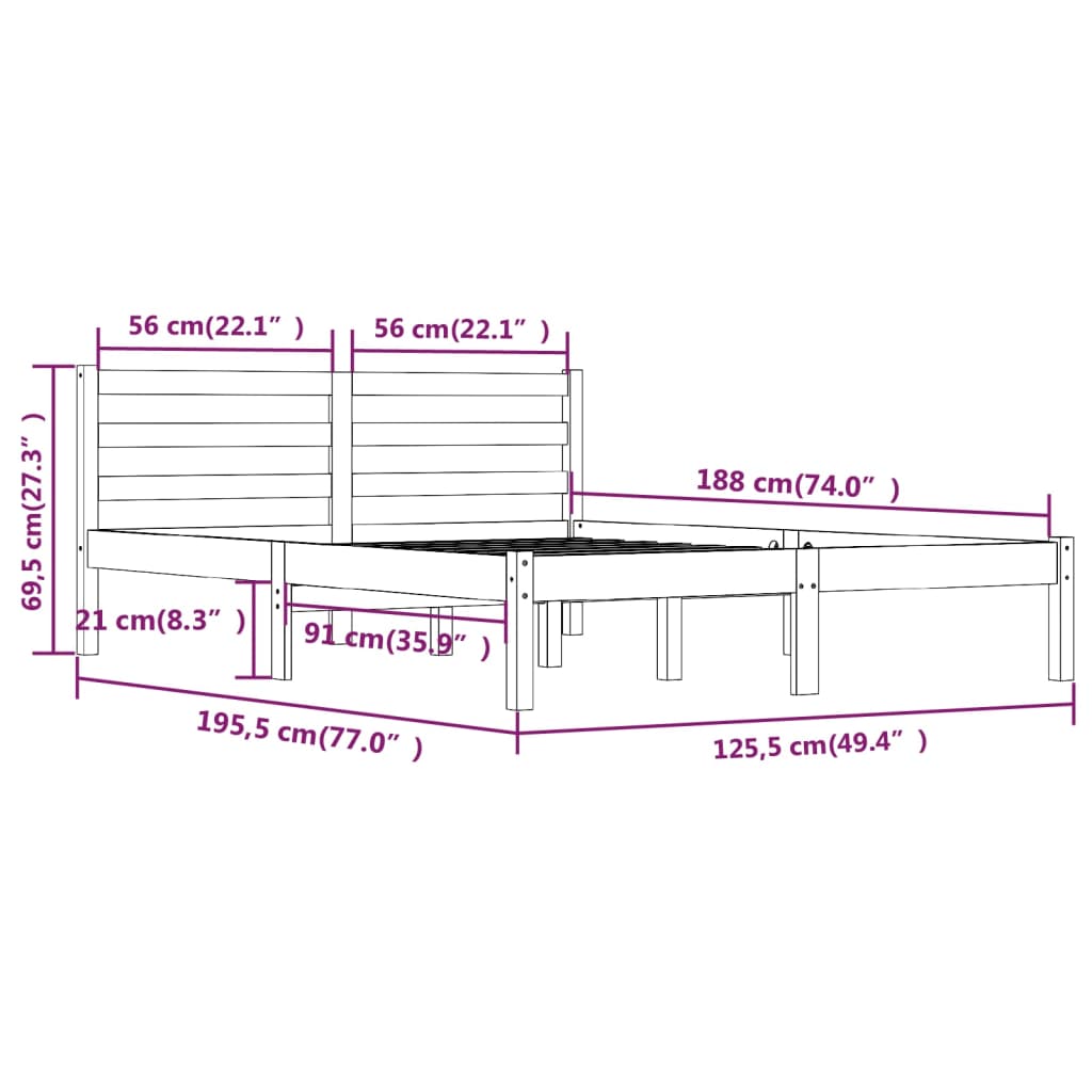 Sengeramme heltre furu 120x190 cm hvit Small Double