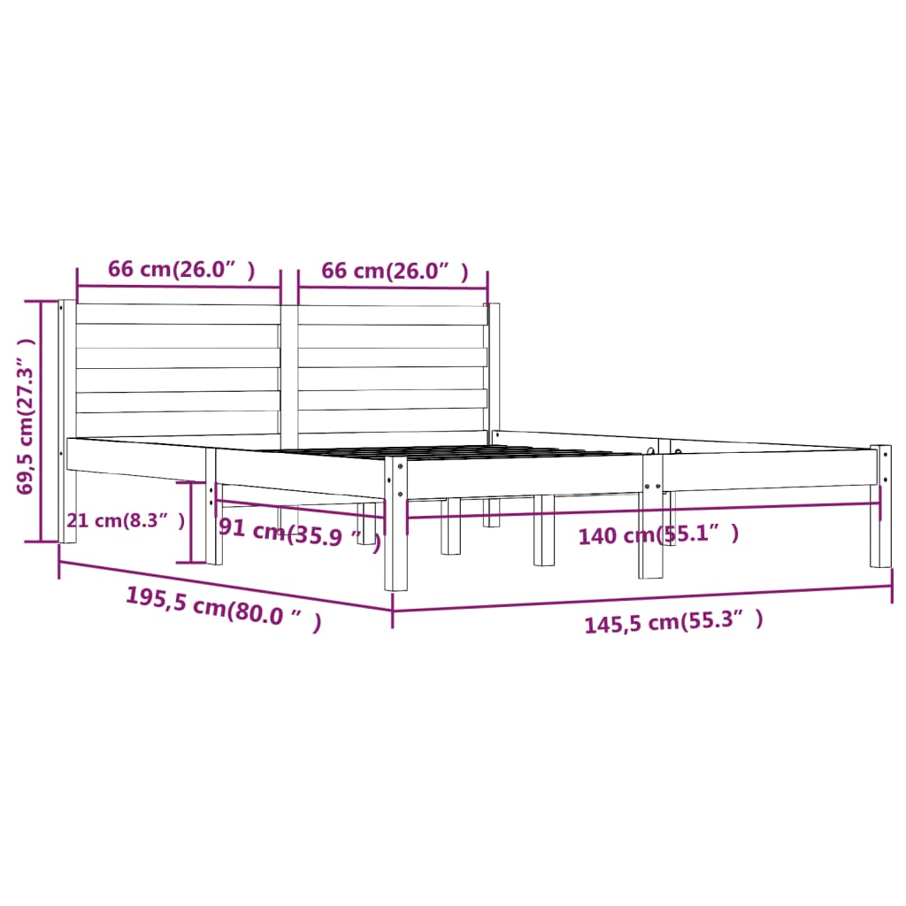 Sengeramme heltre furu 140x190 cm hvit