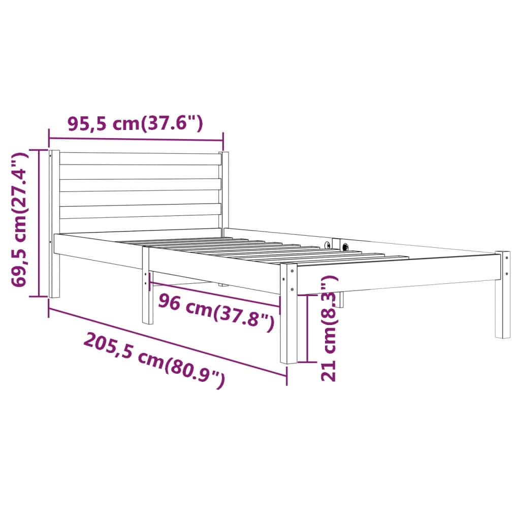 Sengeramme heltre furu 90x200 cm hvit