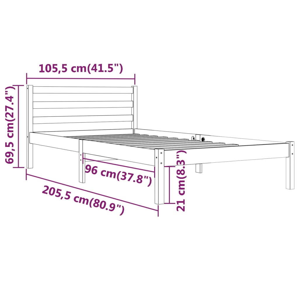 Sengeramme heltre furu 100x200 cm hvit
