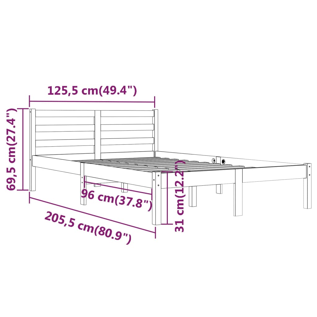 Sengeramme heltre furu 120x200 cm hvit