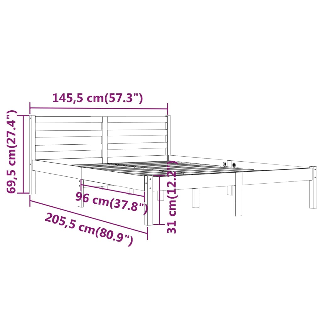 Sengeramme heltre furu 140x200 cm hvit