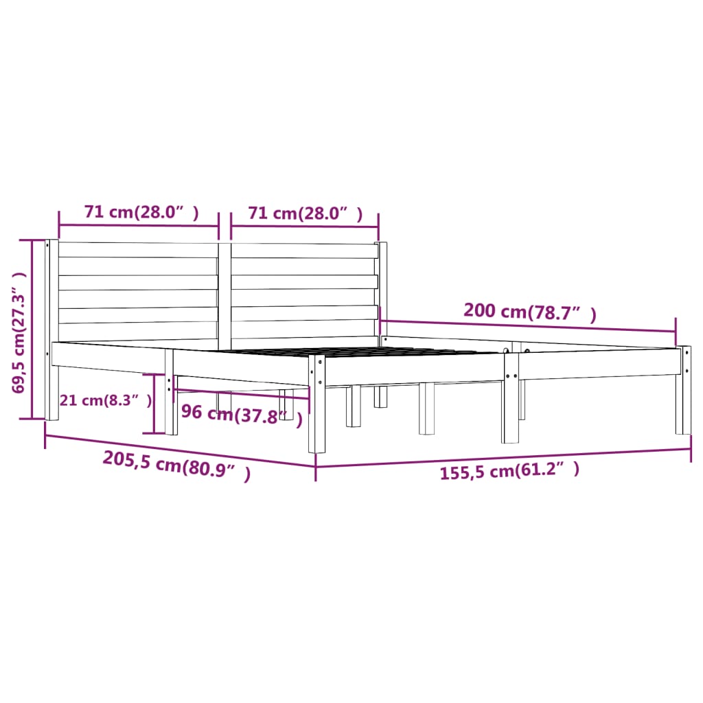 Sengeramme heltre furu 150x200 cm hvit King Size