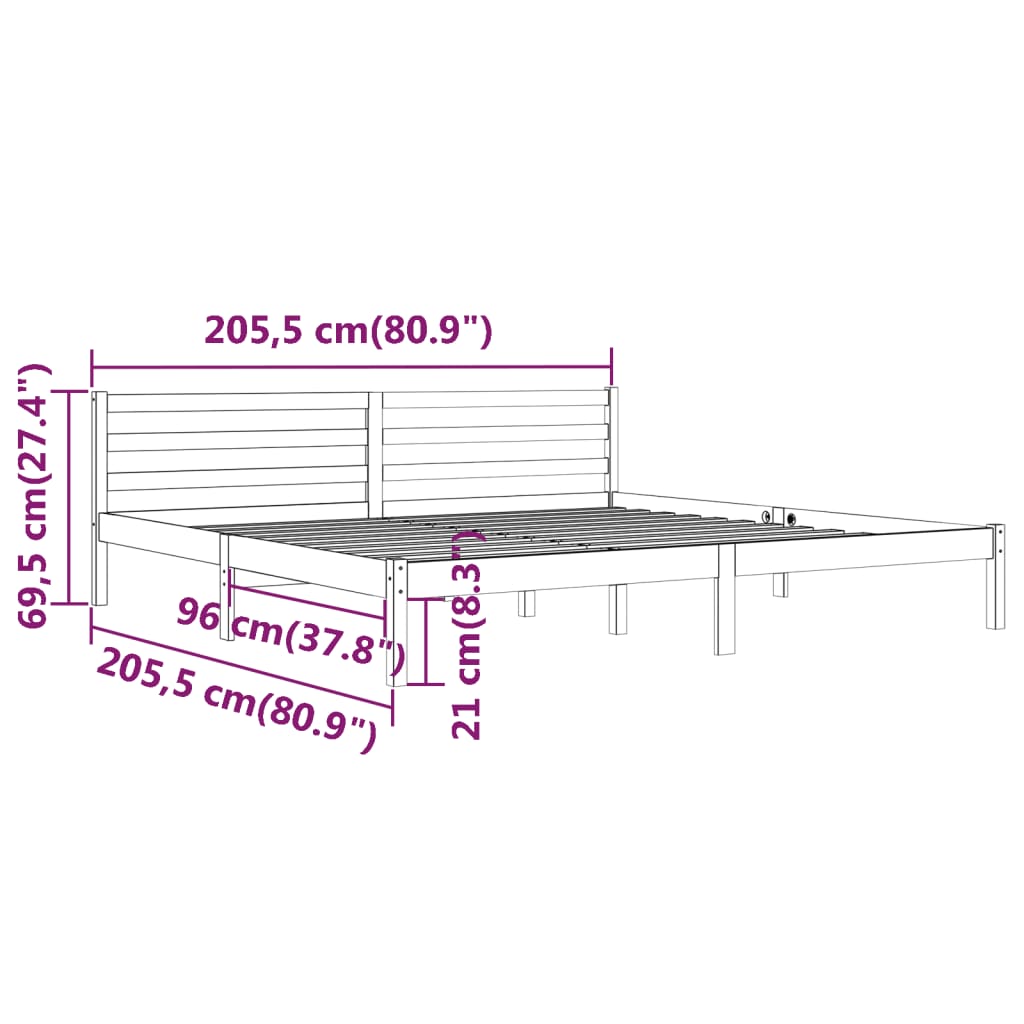 Sengeramme heltre furu 200x200 cm hvit